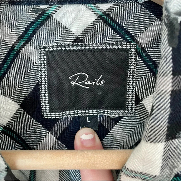 Rails Hunter Plaid Button Up Shirt in White and Black Plaid Paint Splatter - Picture 3 of 5
